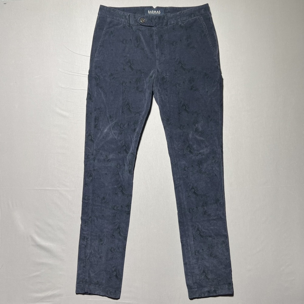 Barmas Pants Mens W33 Blue Velvet Roger Slim Fit Made In Italy Dressy‎ Modern